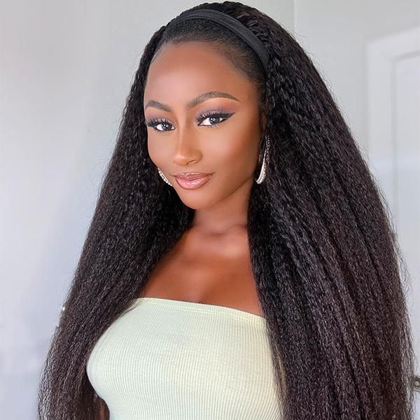 3-in-1  Kinky Straight Half Wig Human Hair 180% Density Glueless Drawstring Wig Flexi-Fit Easy Wear