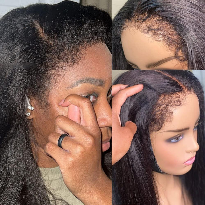 Mamushow 4C Curly Edge 360 Lace Frontal Wigs Kinky Straight 100%Human Hair Transparent Lace Wigs