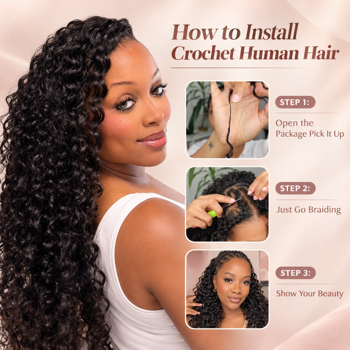 Mamushow Natural Black Feather Crochet Indian Curly Human Hair Extensions Lightweight Fluffy Natural Look Crochet Hair