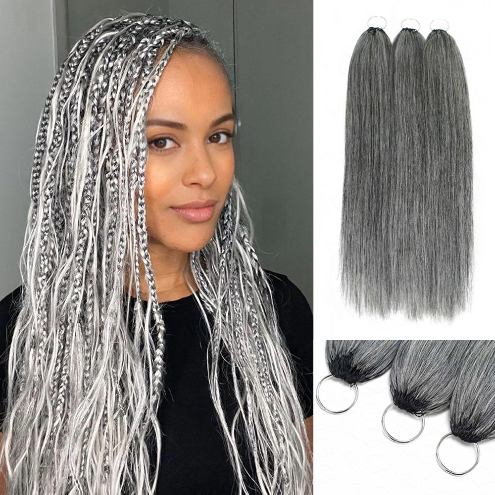 Mamushow Salt&amp;Pepper Feather Crochet Body Wave Human Hair Extensions Lightweight Fluffy Natural Look Crochet Hair
