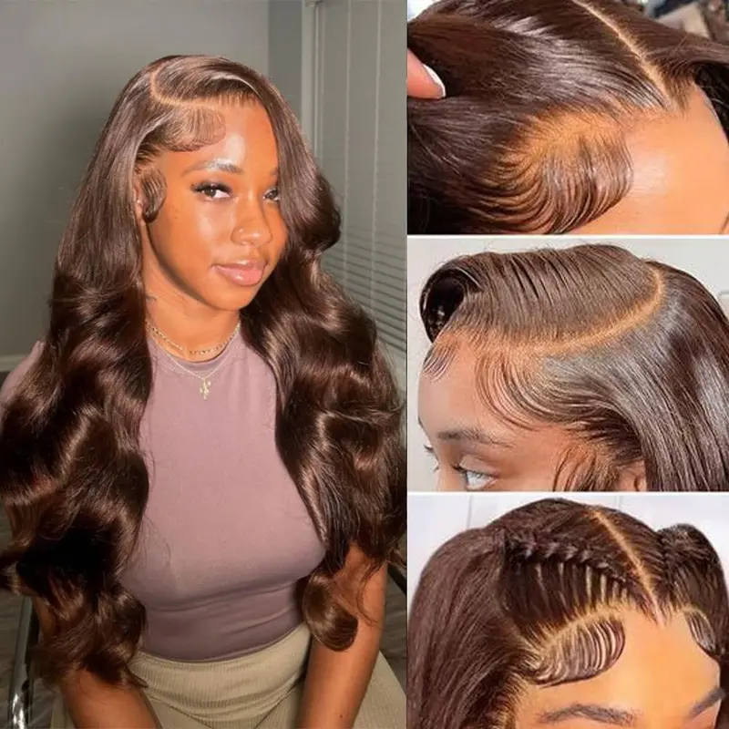 Mamushow 13x6 Chocolate Brown Lace Frontal Wigs Human Hair 200% Density Body Wave HD Transparent Lace Wigs Outdoorfun