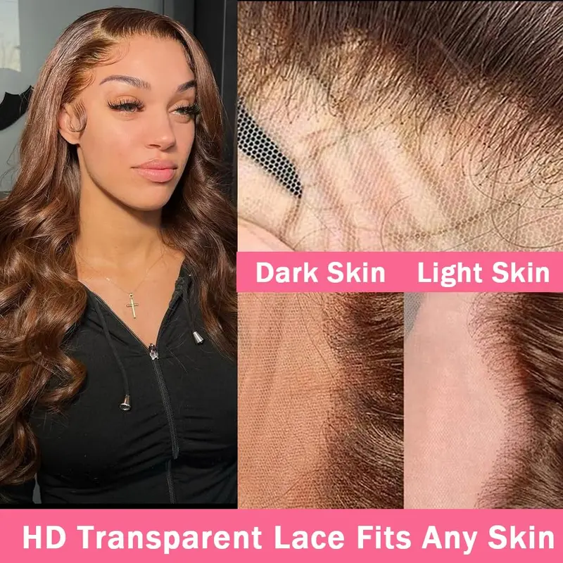 Mamushow 13x6 Chocolate Brown Lace Frontal Wigs Human Hair 200% Density Body Wave HD Transparent Lace Wigs Outdoorfun