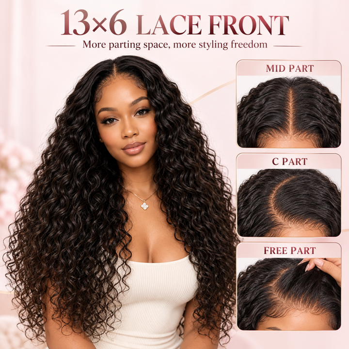 Mamushow 13x6 Lace Frontal Wigs 180% Density Human Hair Indian Curly Lace Wigs