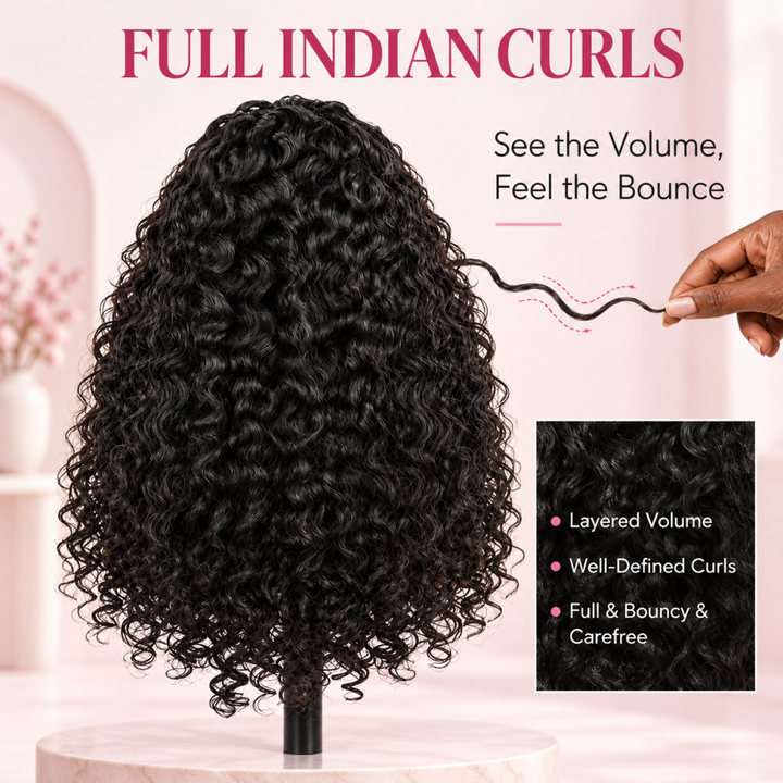 Mamushow 13x6 Lace Frontal Wigs 180% Density Human Hair Indian Curly Lace Wigs