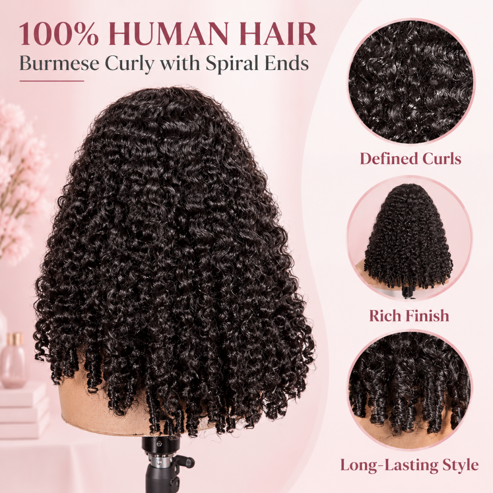 Mamushow 13x6 Lace Frontal Wigs Human Hair Burmese Curly Lace Wigs