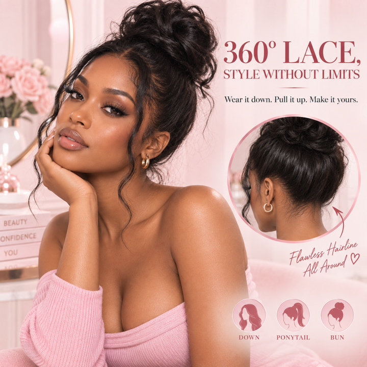 Mamushow 360 Lace Frontal Wigs Kinky Body Wave 100%Human Hair Transparent Lace Wigs
