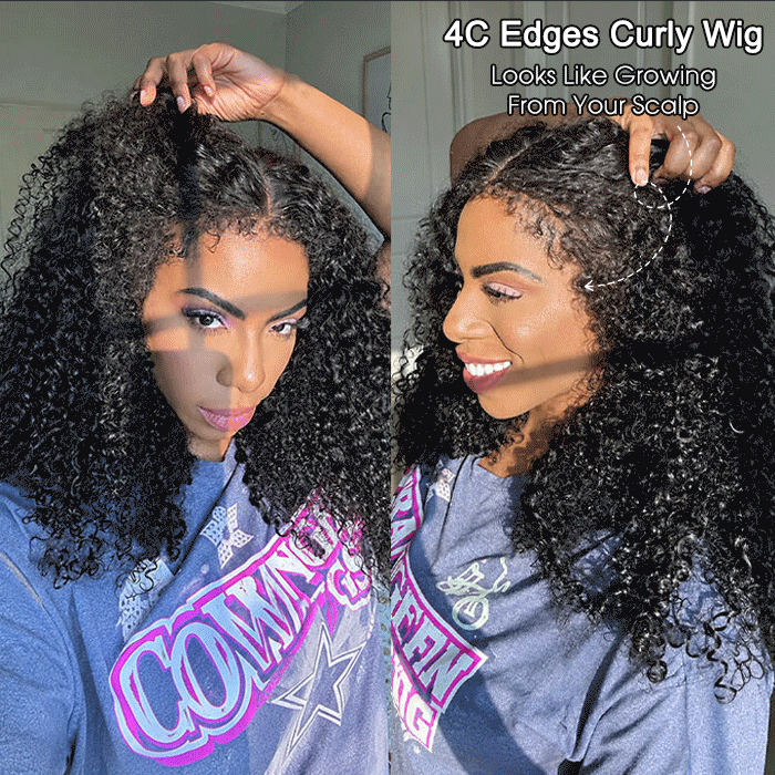 Mamushow 4C Curly Edge 13x6 Lace Frontal Wigs Burmese Curly 100%Human Hair Transparent Lace Wigs