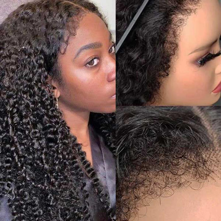 Mamushow 4C Curly Edge 360 Lace Frontal Wigs Burmese Curly 100%Human Hair Transparent Lace Wigs