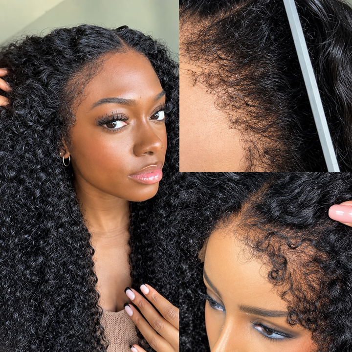 Mamushow 4C Curly Edge 13x6 Lace Frontal Wigs Burmese Curly 100%Human Hair Transparent Lace Wigs