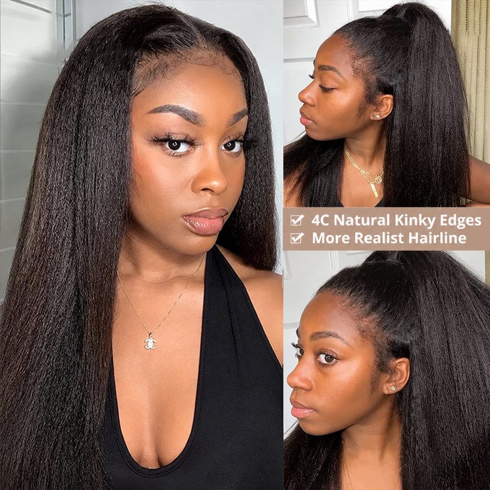 Mamushow 4C Curly Edge 360 Lace Frontal Wigs Kinky Straight 100%Human Hair Transparent Lace Wigs