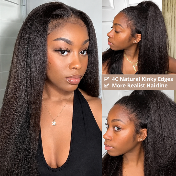 Mamushow 4C Curly Edge 360 Lace Frontal Wigs Kinky Straight 100%Human Hair Transparent Lace Wigs
