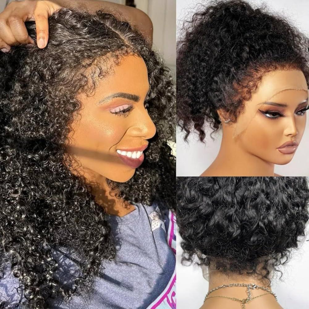 Mamushow 4C Curly Edge 360 Lace Frontal Wigs Burmese Curly 100%Human Hair Transparent Lace Wigs