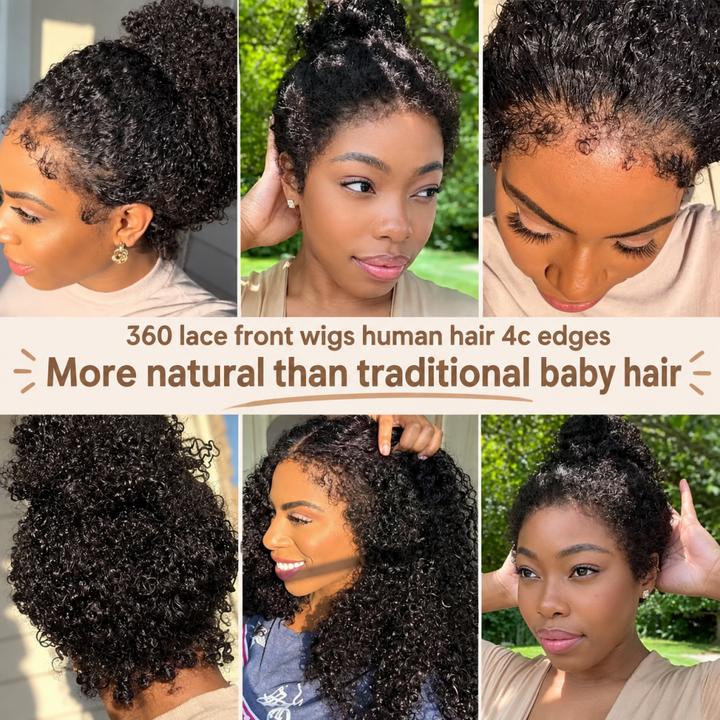 Mamushow 4C Curly Edge 360 Lace Frontal Wigs Burmese Curly 100%Human Hair Transparent Lace Wigs