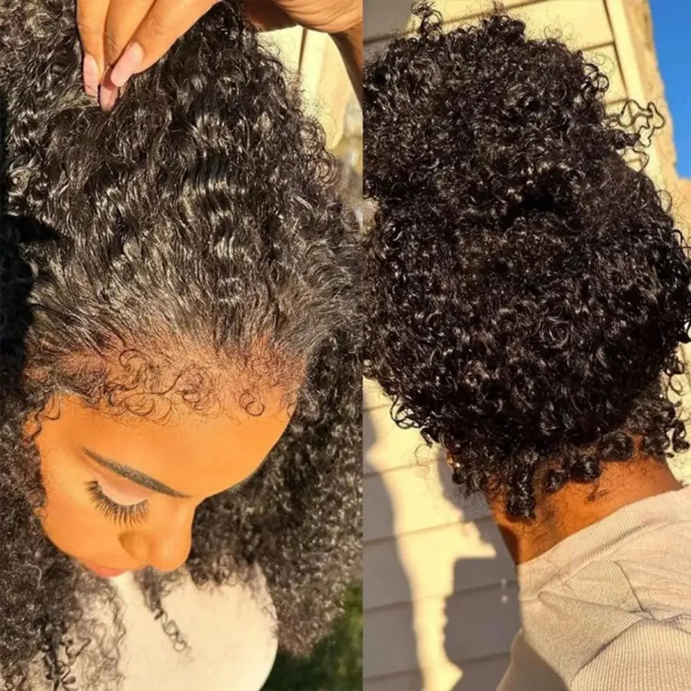 Mamushow 4C Curly Edge 360 Lace Frontal Wigs Burmese Curly 100%Human Hair Transparent Lace Wigs