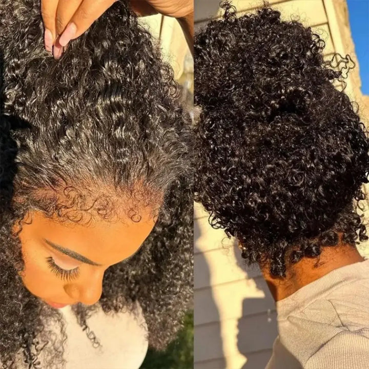 Mamushow 4C Curly Edge 360 Lace Frontal Wigs Burmese Curly 100%Human Hair Transparent Lace Wigs