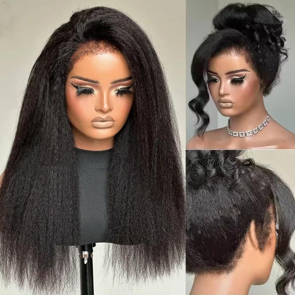 Mamushow 4C Curly Edge 360 Lace Frontal Wigs Kinky Straight 100%Human Hair Transparent Lace Wigs