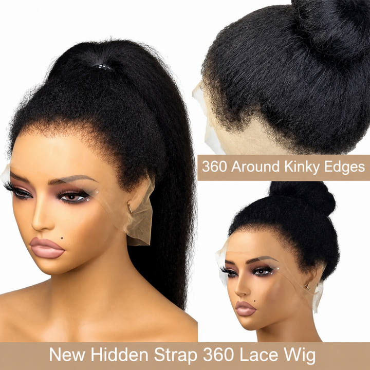 Mamushow 4C Curly Edge 360 Lace Frontal Wigs Kinky Straight 100%Human Hair Transparent Lace Wigs
