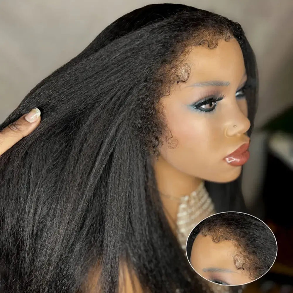 Mamushow 4C Curly Edge 360 Lace Frontal Wigs Kinky Straight 100%Human Hair Transparent Lace Wigs