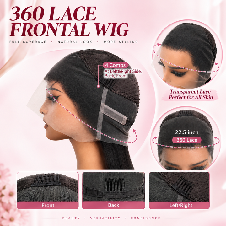 Mamushow 360 Lace Frontal Wigs Kinky Body Wave 100%Human Hair Transparent Lace Wigs