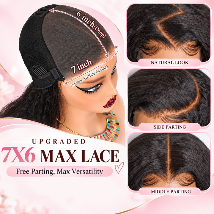 Mamushow 7x6/13x6 Lace Frontal Wigs Kinky Body Wave 100% Human Hair Transparent Lace Wigs