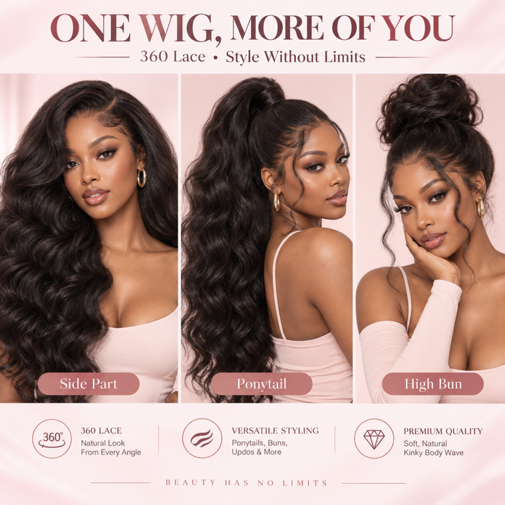 Mamushow 360 Lace Frontal Wigs Kinky Body Wave 100%Human Hair Transparent Lace Wigs