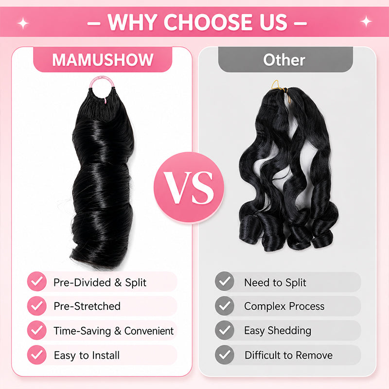 Mamushow Boho French Curls Feather Crochet Human Hair Bundles for Miracle Knots Pre-Separated 50g/Pack Reusable Crochet Extensions