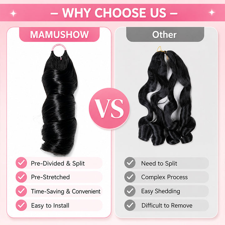 Mamushow Boho French Curls Feather Crochet Human Hair Bundles for Miracle Knots Pre-Separated 50g/Pack Reusable Crochet Extensions