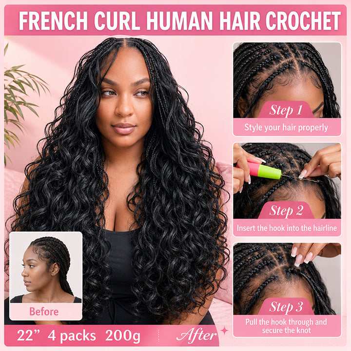 Mamushow Boho French Curls Feather Crochet Human Hair Bundles for Miracle Knots Pre-Separated 50g/Pack Reusable Crochet Extensions