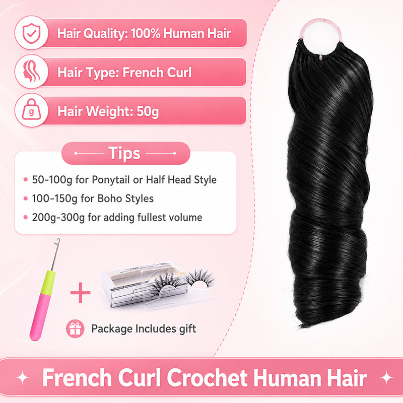Mamushow Boho French Curls Feather Crochet Human Hair Bundles for Miracle Knots Pre-Separated 50g/Pack Reusable Crochet Extensions