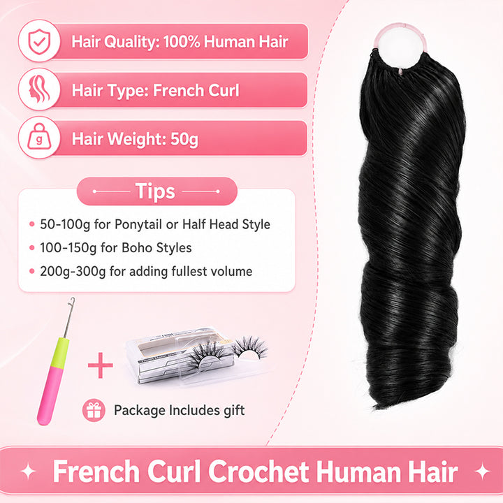 Mamushow Boho French Curls Feather Crochet Human Hair Bundles for Miracle Knots Pre-Separated 50g/Pack Reusable Crochet Extensions