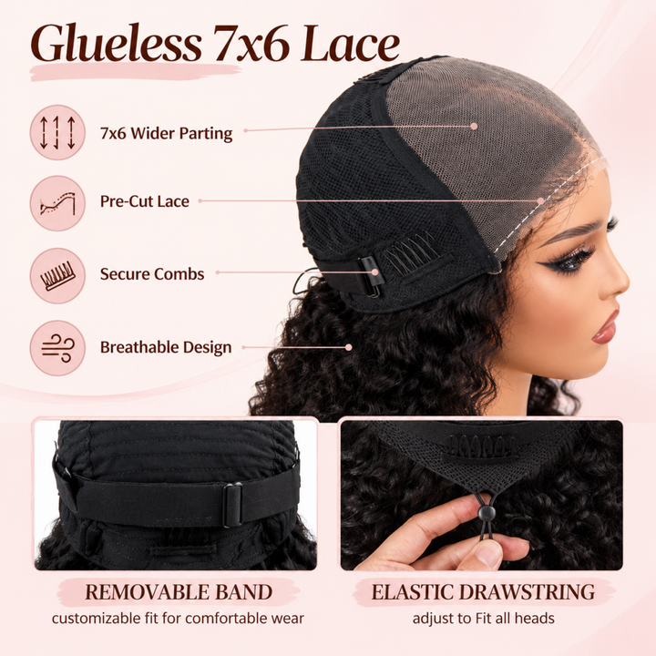 Mamushow Glueless 7x6 Lace Wigs Human Hair Burmese Curly Lace Wigs