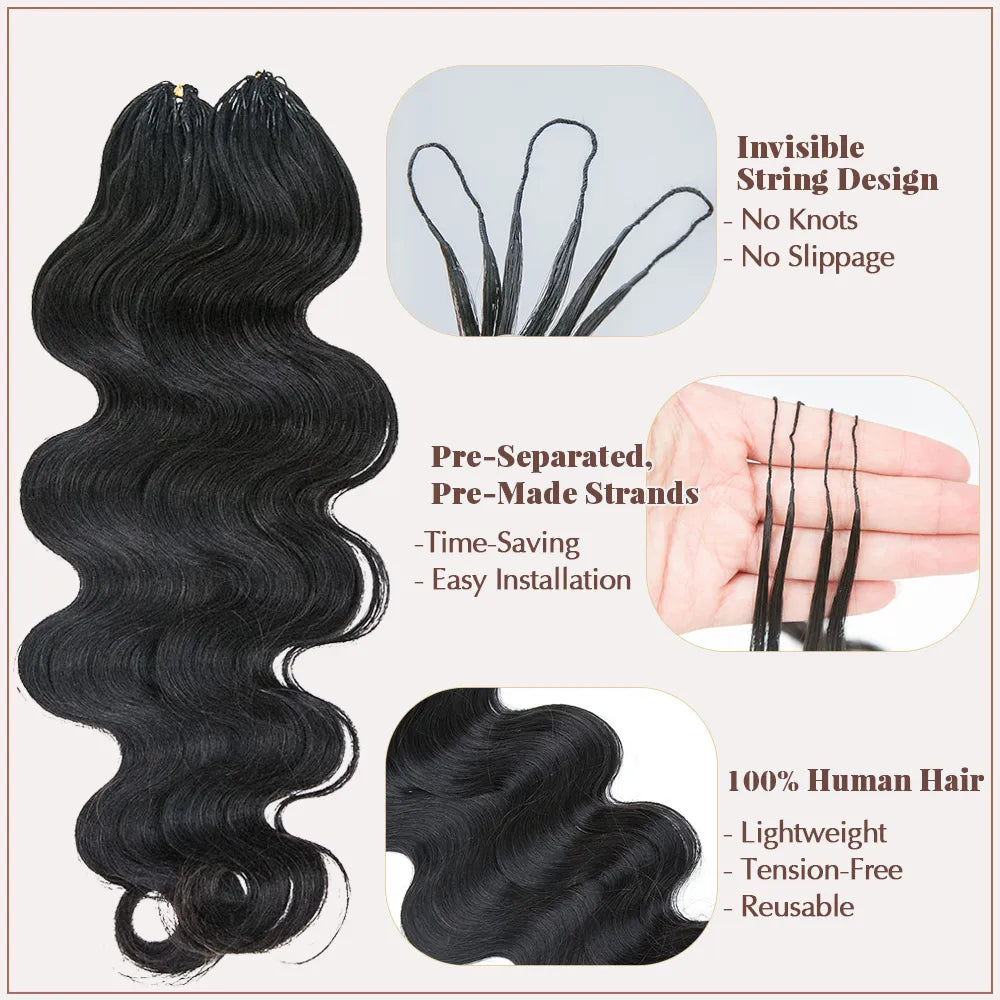 Mamushow Natural Black Feather Crochet Body Wave Human Hair Extensions Lightweight Fluffy Natural Look Crochet Hair