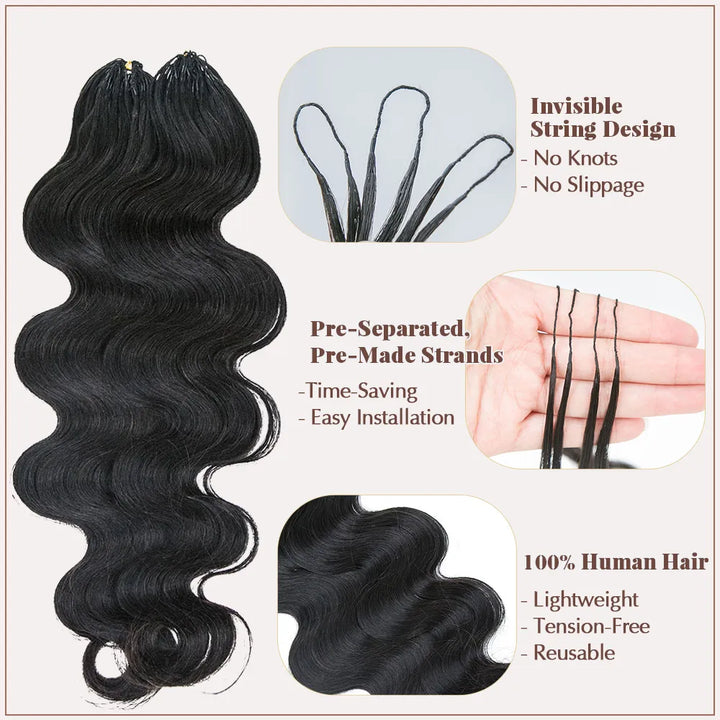 Mamushow Natural Black Feather Crochet Body Wave Human Hair Extensions Lightweight Fluffy Natural Look Crochet Hair