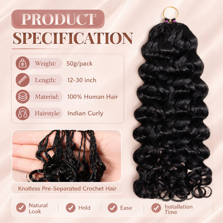Mamushow Natural Black Feather Crochet Indian Curly Human Hair Extensions Lightweight Fluffy Natural Look Crochet Hair