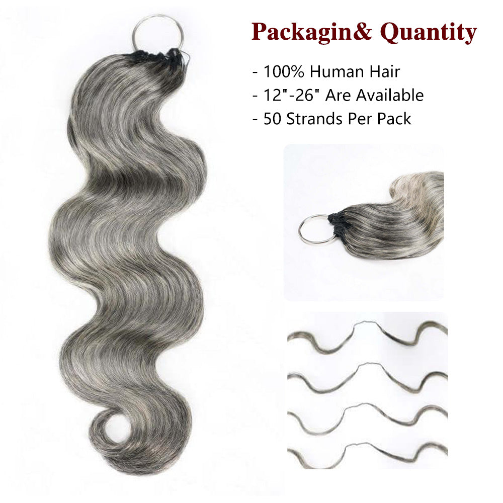 Mamushow Salt&amp;Pepper Feather Crochet Body Wave Human Hair Extensions Lightweight Fluffy Natural Look Crochet Hair