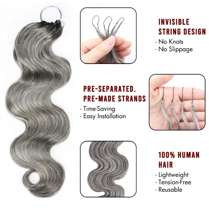 Mamushow Salt&amp;Pepper Feather Crochet Body Wave Human Hair Extensions Lightweight Fluffy Natural Look Crochet Hair