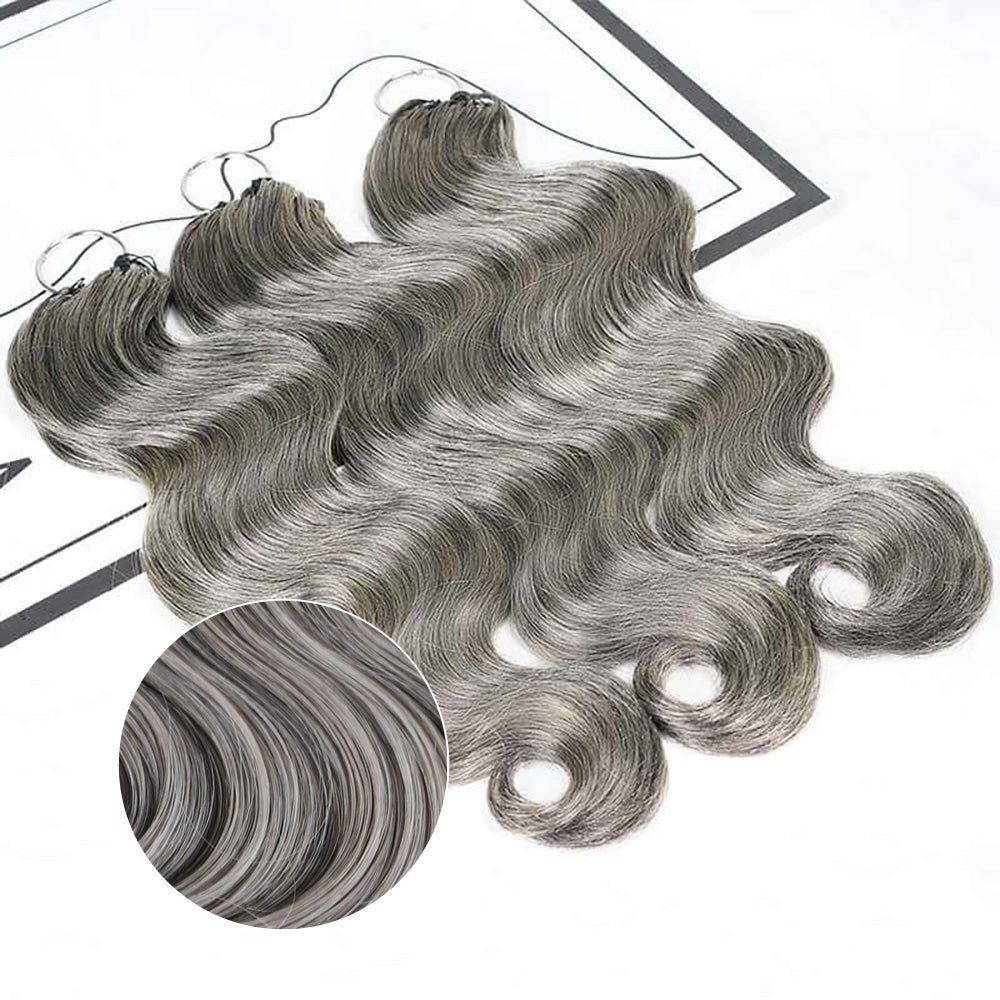 Mamushow Salt&amp;Pepper Feather Crochet Body Wave Human Hair Extensions Lightweight Fluffy Natural Look Crochet Hair