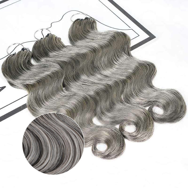 Mamushow Salt&amp;Pepper Feather Crochet Body Wave Human Hair Extensions Lightweight Fluffy Natural Look Crochet Hair