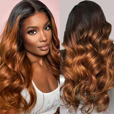 Ombre Body Wave Lace Front Wig 1B/30 Lace Frontal Wig Colored 13x4 HD Lace Human Hair Wigs