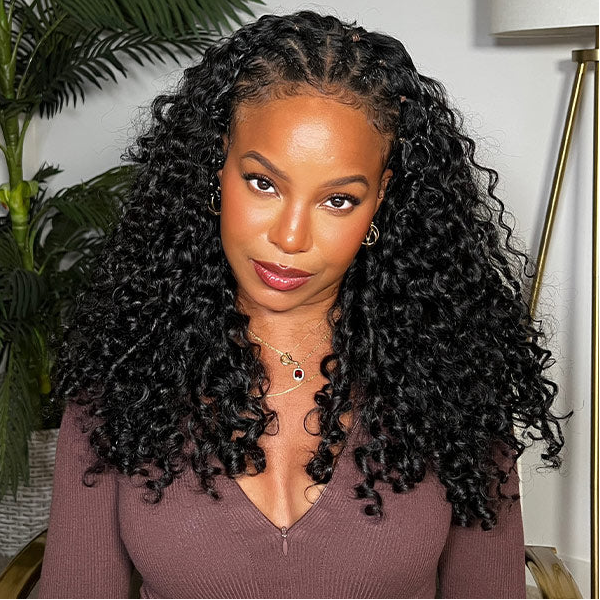 3-in-1 Water Wave Half Wig Human Hair 180% Density Glueless Drawstring Wig Flexi-Fit Easy Wear