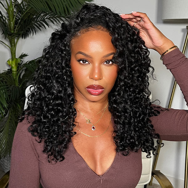 3-in-1 Water Wave Half Wig Human Hair 180% Density Glueless Drawstring Wig Flexi-Fit Easy Wear