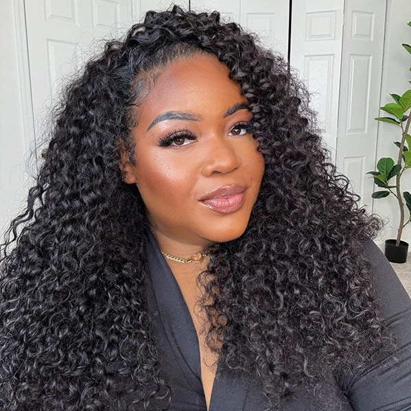 3-in-1 Water Wave Half Wig Human Hair 180% Density Glueless Drawstring Wig Flexi-Fit Easy Wear