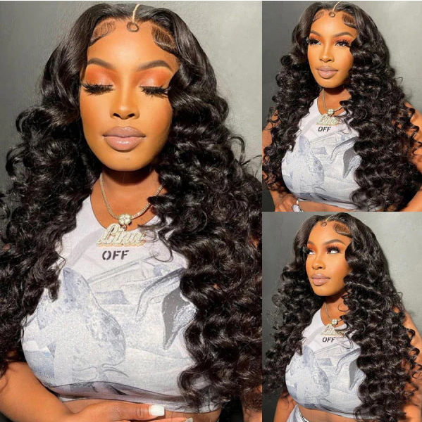 360 Lace Loose Deep Wave Wig Human Hair Invisible Drawstring Flexi-Fit Pre-Plucked Pre-Bleached Pre-Cut