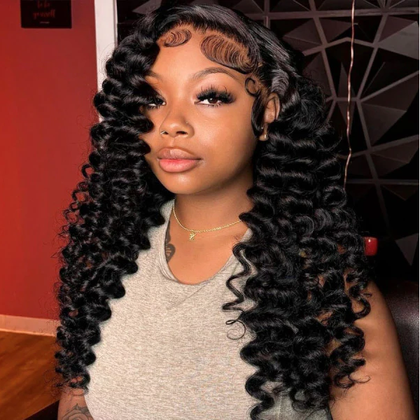 360 Lace Loose Deep Wave Wig Human Hair Invisible Drawstring Flexi-Fit Pre-Plucked Pre-Bleached Pre-Cut