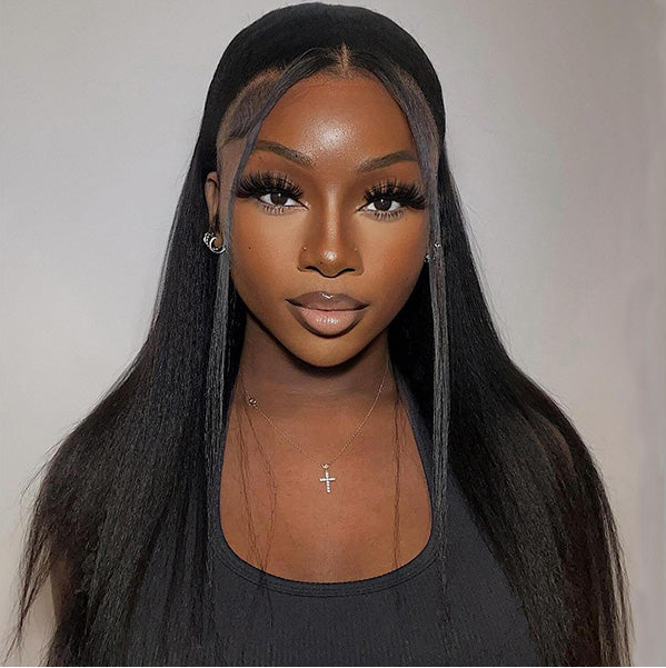 360 Lace Yaki Straight Wig Human Hair Invisible Drawstring Flexi-Fit Pre-Plucked Pre-Bleached Pre-Cut