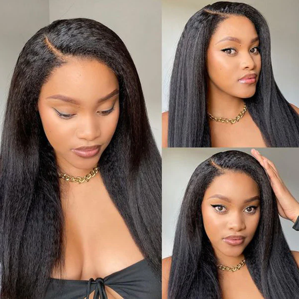 360 Lace Yaki Straight Wig Human Hair Invisible Drawstring Flexi-Fit Pre-Plucked Pre-Bleached Pre-Cut