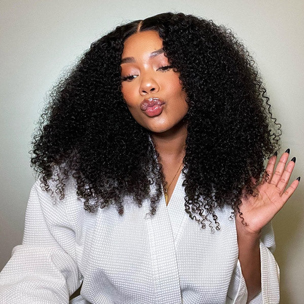 360 Lace Afro Curly Wig Human Hair Invisible Drawstring Flexi-Fit Pre-Plucked Pre-Bleached Pre-Cut