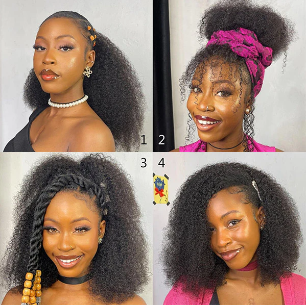 360 Lace Afro Curly Wig Human Hair Invisible Drawstring Flexi-Fit Pre-Plucked Pre-Bleached Pre-Cut