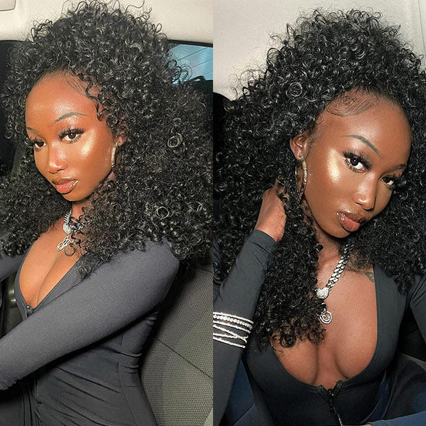 360 Lace Afro Curly Wig Human Hair Invisible Drawstring Flexi-Fit Pre-Plucked Pre-Bleached Pre-Cut
