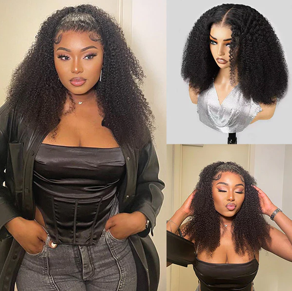 360 Lace Afro Curly Wig Human Hair Invisible Drawstring Flexi-Fit Pre-Plucked Pre-Bleached Pre-Cut
